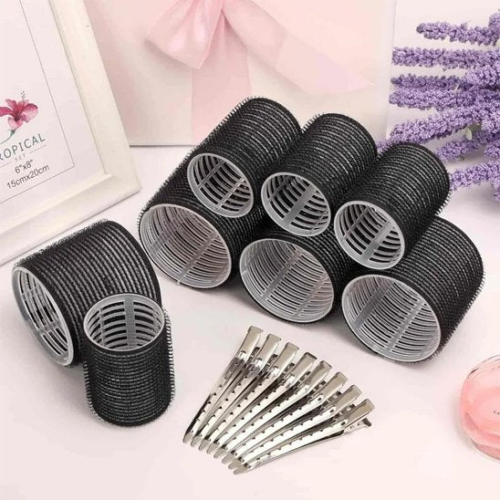 Bigoudis-cheveux-noirs-avec-pinces-metal-coiffage-sans-chaleur-boucles-maison-pratiques