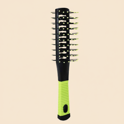 Brosse à cheveux démêlante verte double-face fond beige