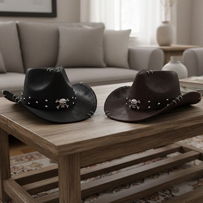 Chapeau-homme-cowboy-marron-noir-skull-metal-style-western-double-color-premium