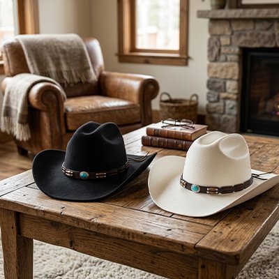 Chapeaux-cowboy-femme-noir-blanc-turquoise-style-western-authentique-rustique-maison