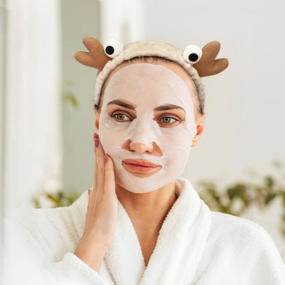 Femme-bandeau-cheveux-champagne-motif-crabe-style-soin-visage-confort-doux-ludique