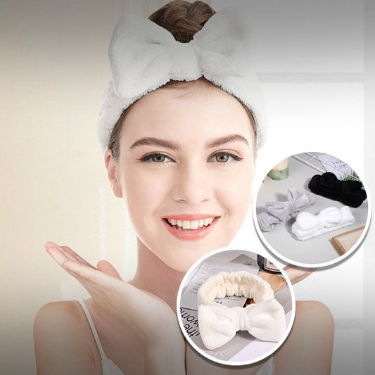 Femme-bandeau-maquillage-cheveux-blanc-noeud-style-soin-visage-confort-doux-beaute