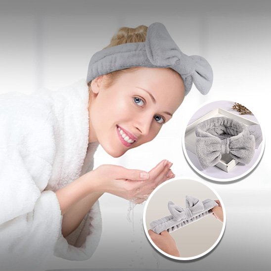 Femme-bandeau-maquillage-cheveux-gris-noeud-style-soin-visage-confort-doux-beaute