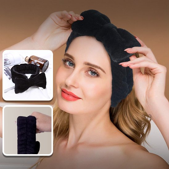 Femme-bandeau-maquillage-cheveux-noir-noeud-style-soin-visage-confort-doux-beaute