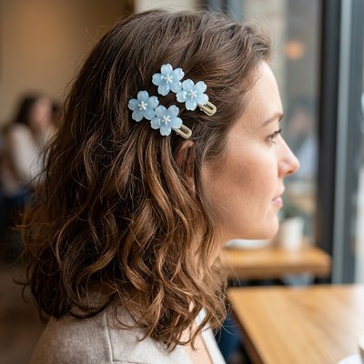 Pince-à-cheveux-fleur-bleue-fixee-sur-cheveux-ondules-style-doux-femme