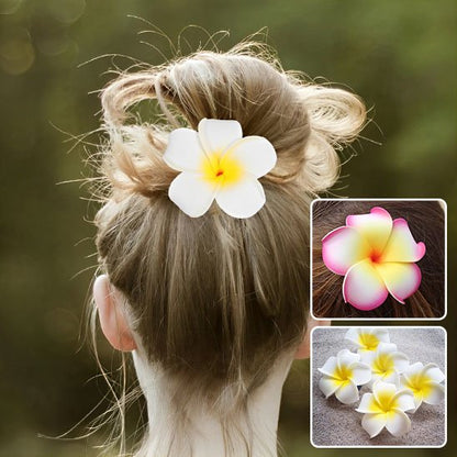 Pince-à-cheveux-fleur-plumeria-tropicale-blanche-jaune-chignon-elegant-femme-coiffure
