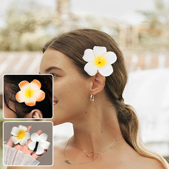 Pince-à-cheveux-fleur-plumeria-tropicale-blanche-jaune-femme-style-naturel-elegant