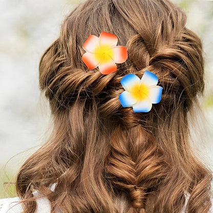 Pince-à-cheveux-fleurs-plumeria-couleurs-tropicales-tresse-femme-coiffure-elegante