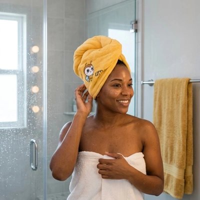 Serviette pour cheveux turban jaune microfibre  femme après la douche