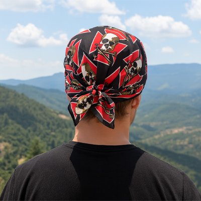 bandana-rouge-noir-cranes-style-tete-paysage-montagne-look-aventure-urbain
