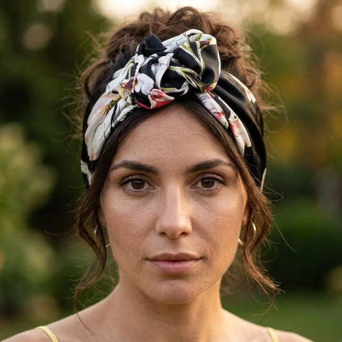 Bandeau cheveux femme noir avec fleur chignon femme elegante