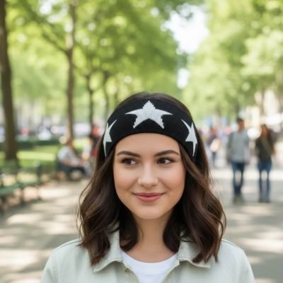 bandeau-cheveux-noir-etoiles-blanches-style-femme-balade-exterieure-look-decontracte