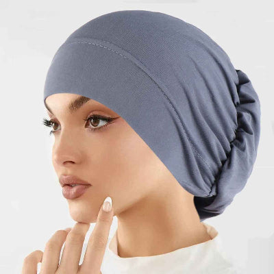 bandeau cheveux turban gris bleu extensible confortable fond blanc femme