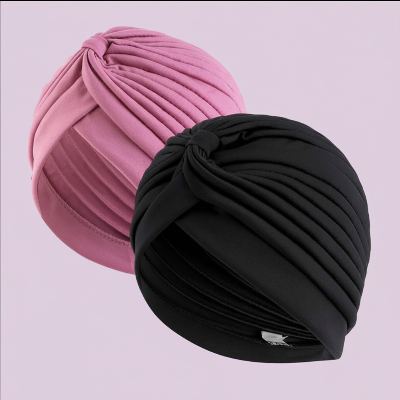 bandeau cheveux turban rose poudre noir lot deux fond rose produit