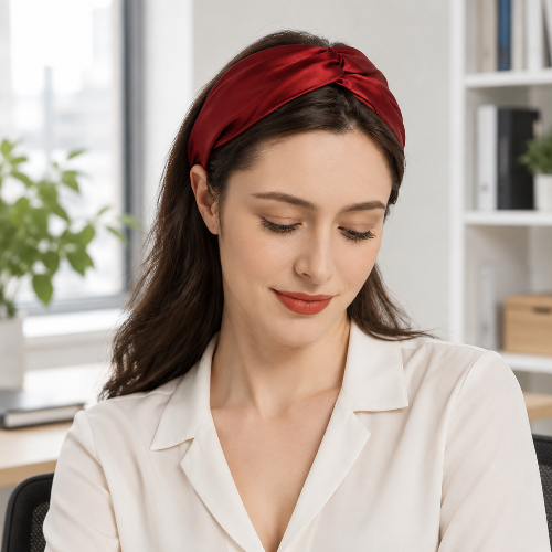 Bandeau pour cheveux rouge croise avec veste claire