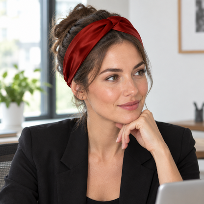 Bandeau pour cheveux rouge croise avec veste noire