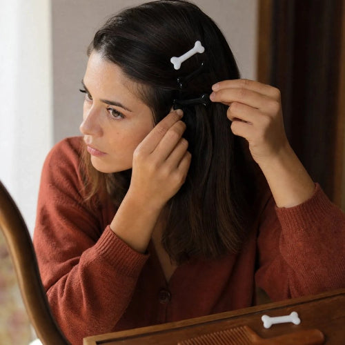 Barrettes cheveux os de chien acetate blanc noir style y2k