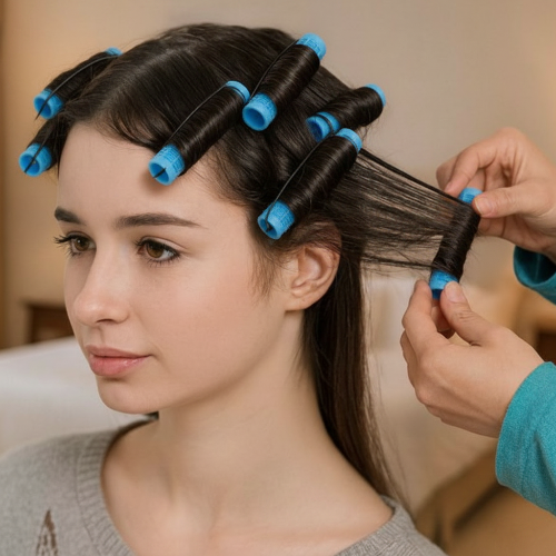 bigoudis-bleu-coiffure-boucles-femme-dans-le-confort-chambre