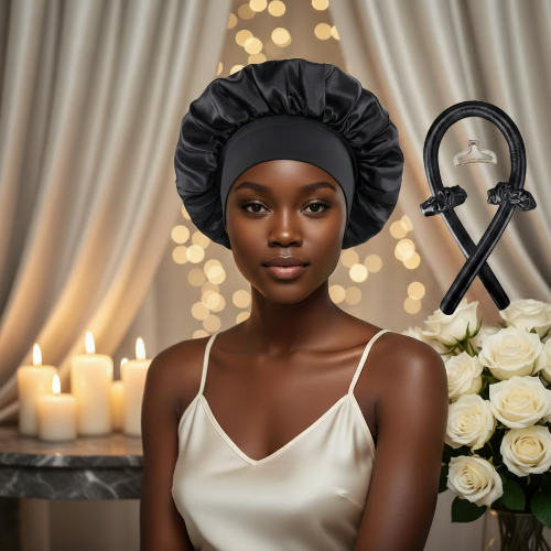 bigoudis boucles bonnet satin noir reveil matin cheveux proteges