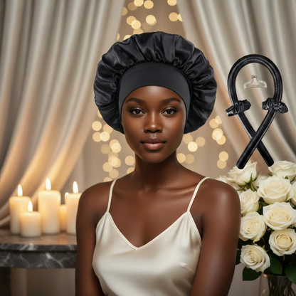bigoudis boucles bonnet satin noir reveil matin cheveux proteges