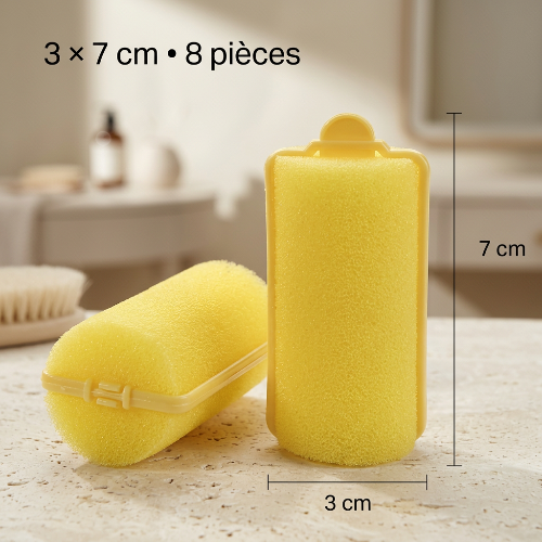 Bigoudis mousse jaunes moyens portes devant le miroir