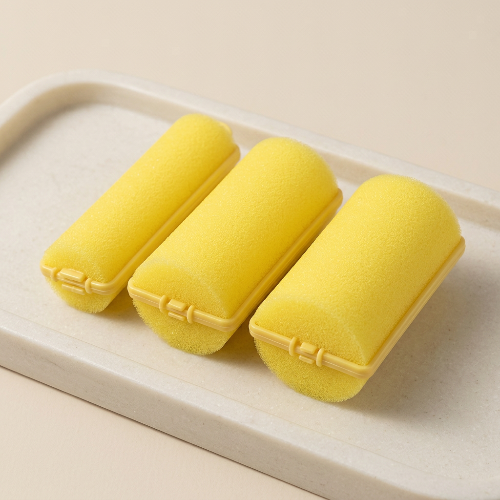 Bigoudis mousse trois modeles de taille jaune