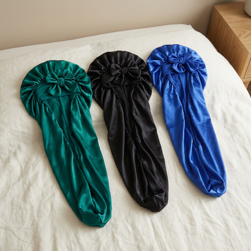 Bonnet de nuit long vert noir et bleu reunis