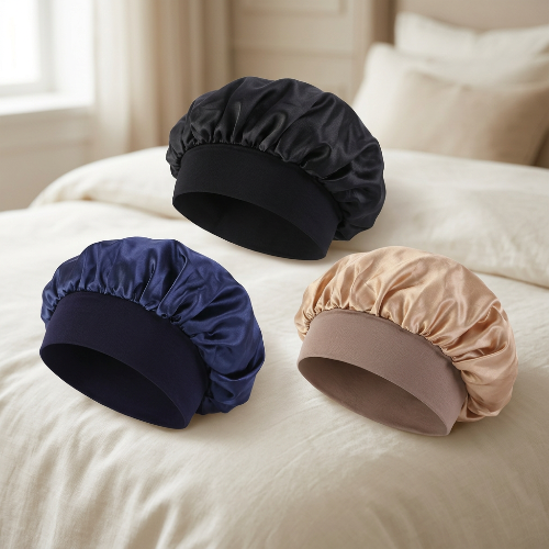 Bonnet de nuit noir bleu marine et champagne reunis