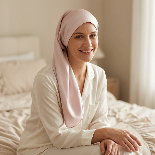 Bonnet de soie long rose porte au reveil