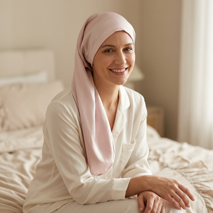 Bonnet de soie long rose porte au reveil