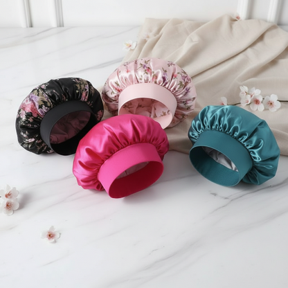 Bonnet en satin cheveux lot de quatre bonnets satines aux couleurs violet et rose pour proteger la chevelure la nuit