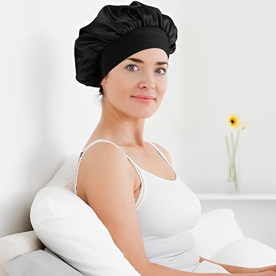 bonnet-en-satin-cheveux-noir-protegeant-cheveux-matin-minimaliste-confort-rituel-bien-etre-femme