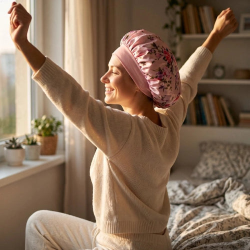 Bonnet en satin cheveux rose femme au reveille du matin