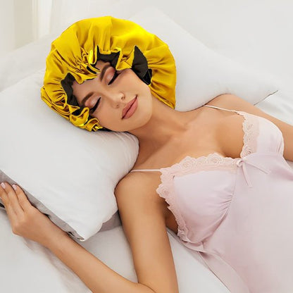 bonnet-en-satin-jaune-eclat-soyeux-protection-nuit-confort-cheveux-delicat