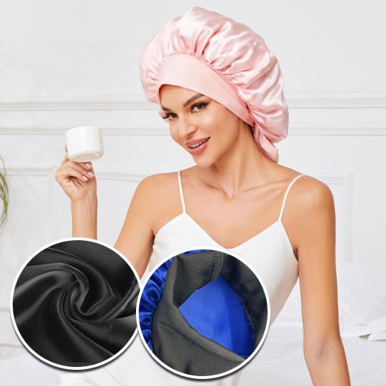 bonnet-en-satin-rose-protection-cheveux-femme-matin-douceur-confort-routine-apaisante