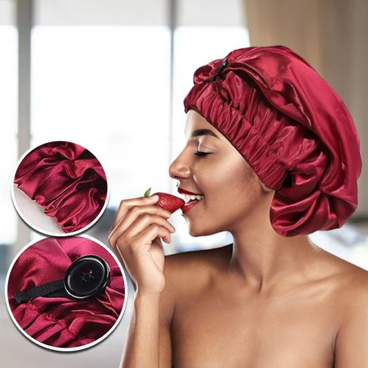 bonnet-en-satin-rouge-protecteur-cheveux-femme-mangeant-fraise-style-elegant-nuit