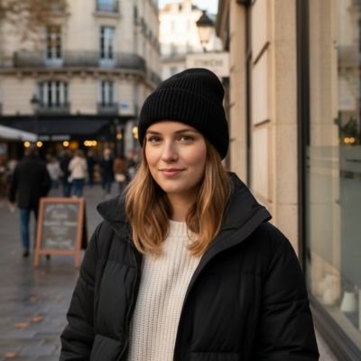 Bonnet femme hiver noir revers ajustable style minimaliste paris