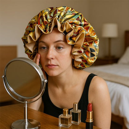 bonnet-nuit-en-satin-motifs-geometriques-protection-cheveux-style-confort-elegance-routine
