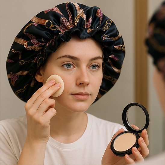 bonnet-nuit-en-satin-noir-makeup-routine-style-elegant-protection-cheveux-soyeux