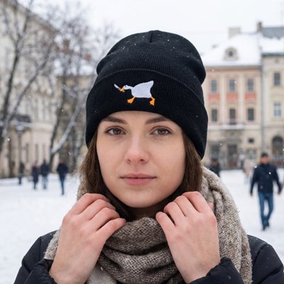 Bonnet pour femme noir avec motif femme a exterieur   temps eneige
