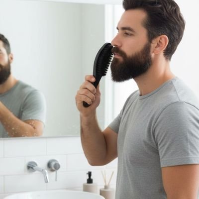 brosse-à-barbe-homme-soin-matinal-style-masculin-routine-miroir-hygiene-propre