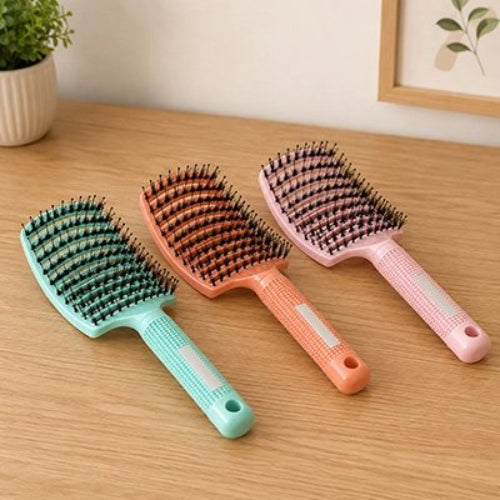 Brosse à cheveux demelante ergonomique picots souples nylon
