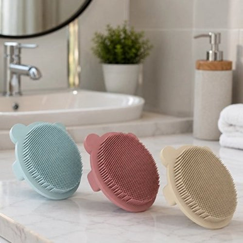 Brosse cheveux bébé en silicone coloris pastel bleu rose beige
