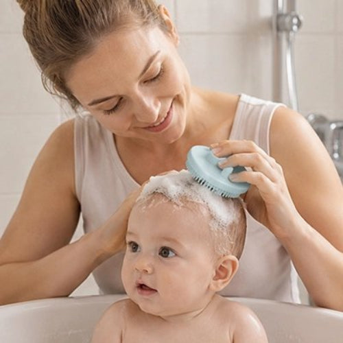 Brosse cheveux bébé en silicone massage doux au bain
