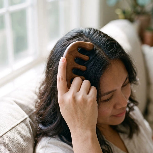 Brosse massage cuir chevelu​ en bois pour masser les racines des cheveux