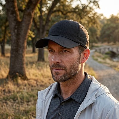 casquette-homme-personne-exterieur-chemin-nature-soleil-soiree-arbres-veste-grise