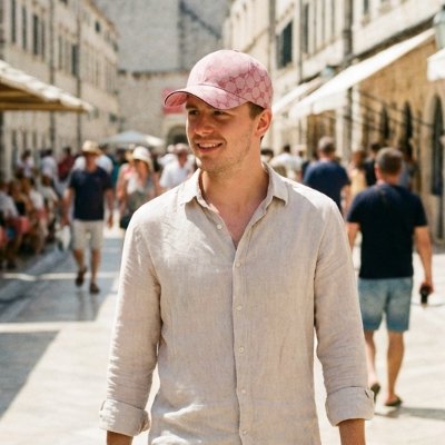 casquette-homme-personne-marche-rue-soleil-batiments-pierre-touristes-chemise-lin
