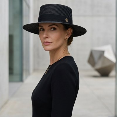 chapeau-de-paille-femme-noir-large-bord-urbain-architecture-style-minimal-elegant-contemporain