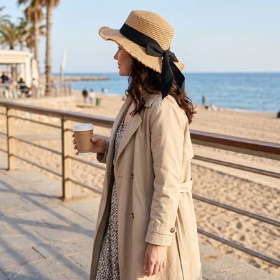 Chapeau de paille femme promenade plage ruban noir look chic casual