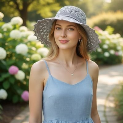 chapeau-femme-été-lace-blanc-jardin-hortensias-lumiere-nature-style-elegant-detendu